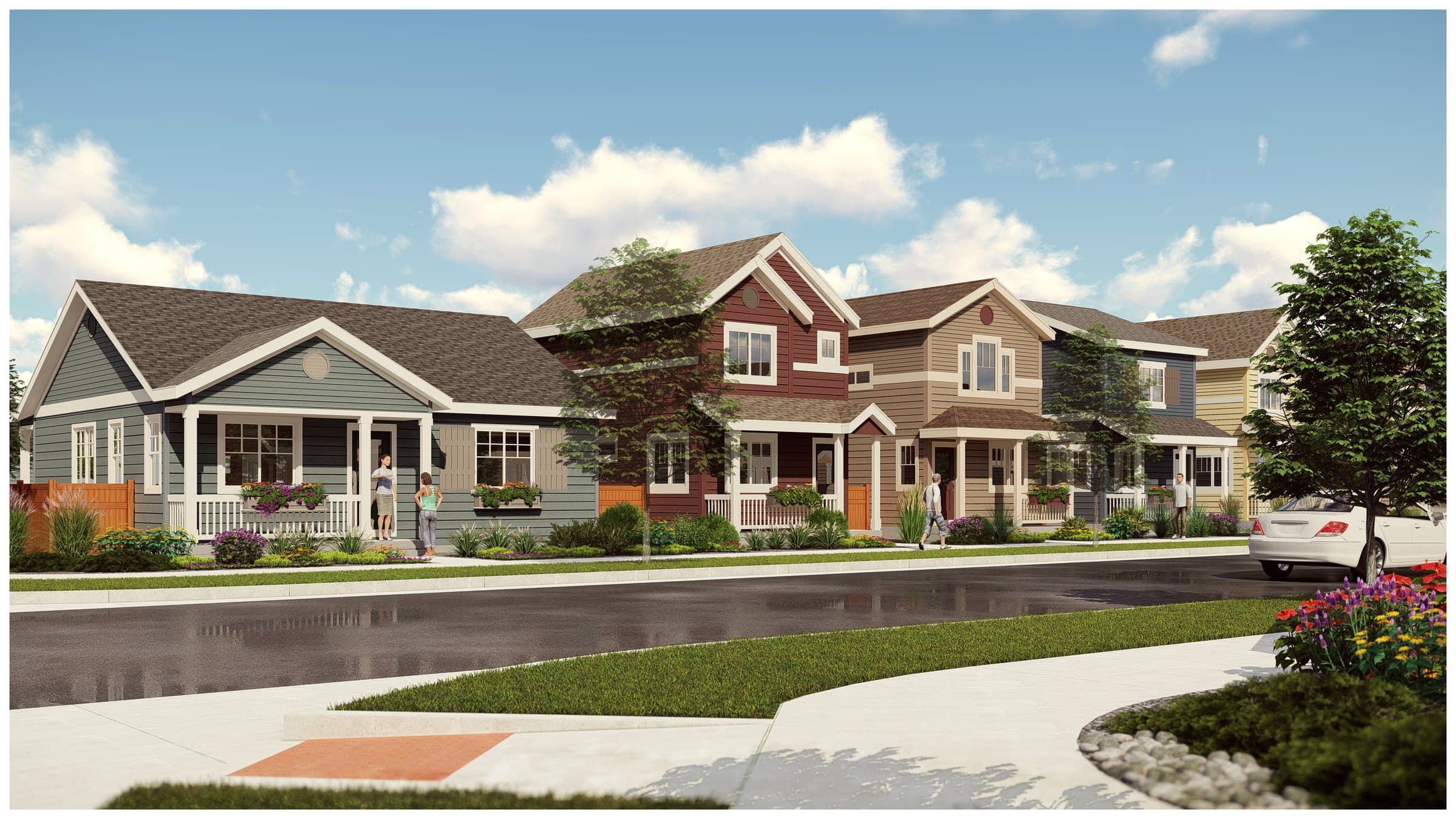 The cottages as a street — a rendering
